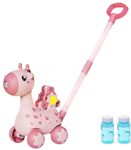 Xweptuy Tondeuse à Bulles Tondeuse à Gazon Automatique Bulles de Dessin Animé Alimentée par Batterie avec LED et Solution Machine Cerf de Jardin Musicale pour Les Tout-Petits, Piles Non Incluses (St