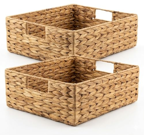 Nachhaltiger Aufbewahrungskorb aus Wasserhyazinthe – Handgeflochten, passend für Kallax Regale (halbes Fach) – 30 x 34 x 15 cm – Natur (2)