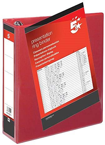 5 Star Presentation Ring Binder PVC 4 D-Ring 50mm Size A4 Red [Pack 10]