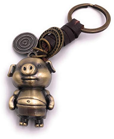 H-Customs Schwein Glücksschwein Talismann Schlüsselanhänger besonderer Anhänger aus Metall Bronze