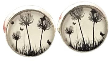 SCHMUCKPHANTASIEN Damen Ohrstecker Pusteblume Schirmchen schwarz weiß Glas-Cabochon Ohrringe handmade 10mm Motiv Edelstahl hypoallergen handgemacht Stecker
