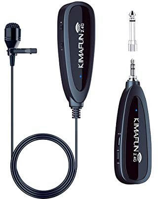 KIMAFUN Sistema de Micrófono Lavalier Inalámbrico de 2.4G, Micrófono de Solapa para Teléfonos Inteligentes, PC, Cámara, Altavoz PA, Youtube, Grabación de Video, Vlogging, Entrevista