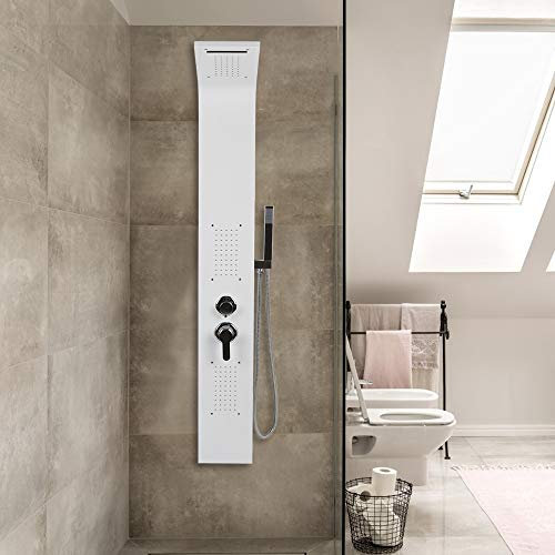 Colonne de Douche en Acier Inoxydable, Tour De Douche A Montage Mural, Douche Cascade et Hydromassante, Multi Function Panneau de Douche Système 38° en AcierDouchette à Main, 7 * 20 * 140cm