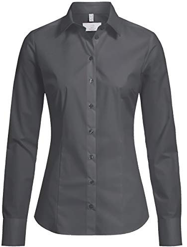 GREIFF Größe 36 Corporate Wear Basic Damen Bluse Lamgarm Slim Fit Kent Kragen Grau Modell 6510