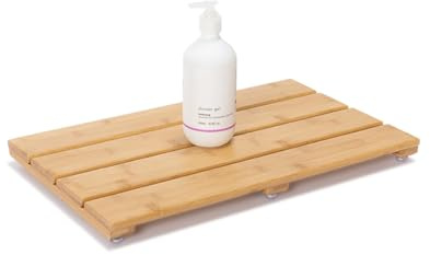 PELYN Bamboo Shower Bath Mat for Bathroom, Non-Slip Bamboo Wood Bathroom Mats for Inside or Outside (19.7 x 12.2 inches)