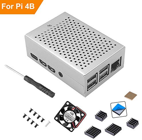 RLTech Case for Raspberry Pi 4 Model B, Raspberry Pi Heatsink for Raspberry Pi 4 Model B, Case with Fan Compatible with Raspberry Pi 4 Model B (Silver)