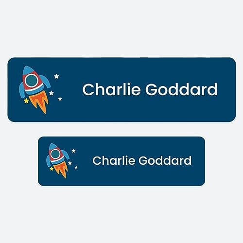 50 x No Iron Medium Personalised Stick On Waterproof Washable Name Labels Great for Clothes, School Uniform, Equipment, Shoes and Much More. School, Nursery, Day Care, Hospital - Rocket