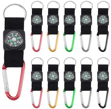 Zuzer 10PCS Kompass Kinder Mini Kompass Schlüsselanhänger Outdoor Camping Schlüsselanhänger Karabiner Wandern Camping Aktivitäten Zubehör