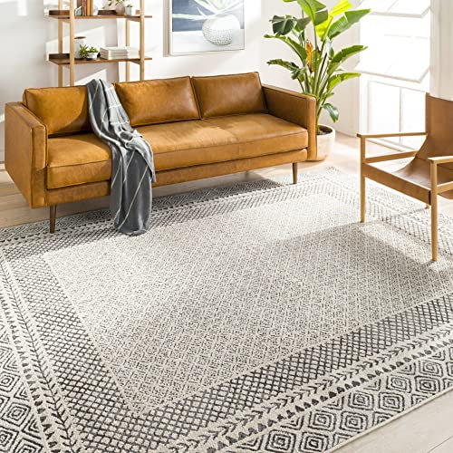 Livabliss Monaco Teppich Wohnzimmer Boho, großer Teppich Schlafzimmer 120x170 cm - Teppich für Esszimmer mit geometrischem Muster, Skandinavischer Wohnzimmerteppich modern in Beige, Holzkohle Grau