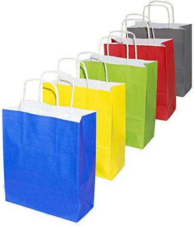 goodsforbusiness GmbH 50 x Papiertragetaschen 18 x 08 x 22 cm in der Farbe Grün | Papiertüten 90g/qm Kraftpapier mit Kordelgriff