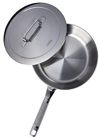 SAVEUR SELECTS Tri-ply Stainless Steel 10-Inch Frying Pan with Lid, Induction-ready, Dishwasher Safe, Voyage Series