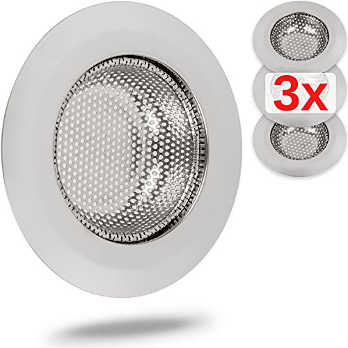 Colador de Drenaje, Set de 3, Ø 70 mm, Ideal para Drenaje con Ø Interno de 44 mm, sobresale 18 mm de Profundidad en la Boquilla, Tensor de Fregadero con Ajuste optimizado, Ideal para Ducha, Lavabo