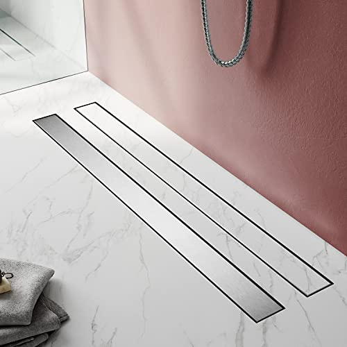 SIRHONA Caniveau Douche Italienne 100 cm Acier Inoxydable Caniveau de Sol à l'italienne Grille, Ce Modèle 2 en 1 + 360° à Carreler Drain de Douche Extra Plat avec Pare-odeur et Passoire à Cheveux