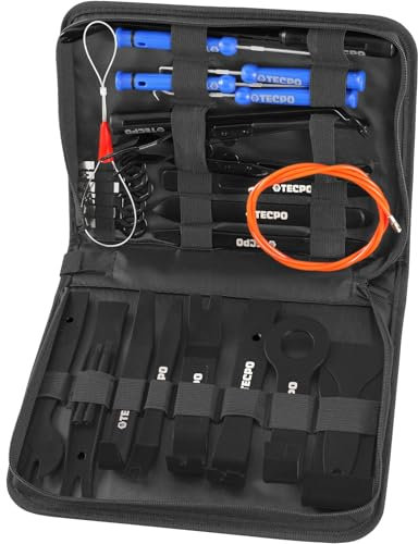 TECPO Verkleidungs-Demontagekeil- & Zierleistenkeile-Satz 42-teilig, für beschädigungsfreie Demontage von Verkleidung, Clips und Abdeckungen, inkl. Radio-Ausziehhaken und Steckerkontakt-Löser