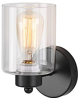 KENMI, 1-Light Bathroom Black Vanity Light Matte Black Wall Sconce Vintage with Clear Glass Shade, Hallway Light Fixture Sconces Wall Lighting