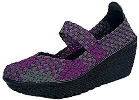 Icegrey Sandali con Zeppa Estivi Donna Sandali Intrecciati Scarpe Chiuse Mary Jane Viola 37 EU