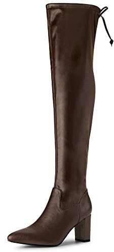 Allegra K - Stivali alti da donna con lacci e tacco spesso, Caff, 40 EU