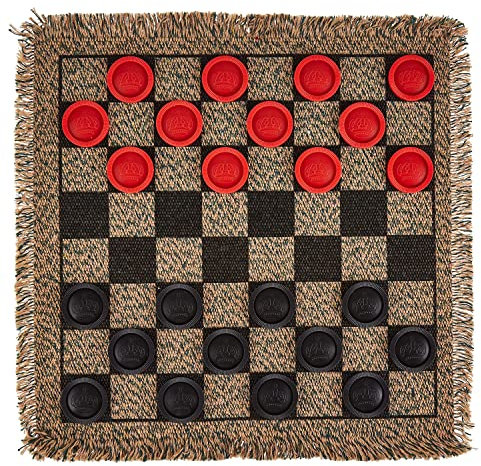 Mini tapis à carreaux 3 en 1 + Classic & Mega Tic Toe – Portable compact 30,5 x 30,5 cm – Tapis réversible à carreaux – Voyage, fêtes, jeux en déplacement, jeux de société familial