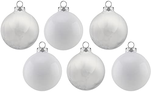 Thüringer Glasdesign Glaskugeln EIS/Emaille 806-1233-999 | 6 Stück | Ø 8 cm - Weiß - Christbaumkugeln Weihnachtsbaumschmuck Edel Dezent Frost
