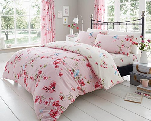 GC GAVENO CAVAILIA Printed Duvet Cover Sets, Reversible Bedding Bed Set, Polycotton Quilt Covers, Humming Bird-Blush Pink, King