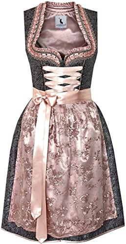 Alpenmärchen Midi Dirndl aus Exklusiver Kollektion inkl. Spitzenschürze Gr.32-54 - ALM900