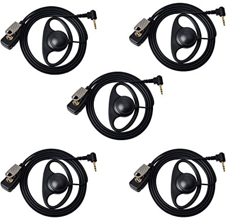 UAYESOK D Shape Headset 1 Pin 2.5mm Earhook Walkie Talkie Earpiece with Mic PTT for Motorola Talkabout tlkr T92 H20 PMR446 T42 XT180 T82 Extreme T62 T61 Cobra Police Security 2 Way Radio (5 PCS)