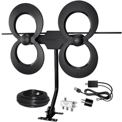 Antennas Direct ClearStream 4MAX Antena de TV Completa, multidireccional, Rango de más de 70 Millas, UHD 4K, NEXTGEN TV - con Cable, mástil, Amplificador y más (Negro)