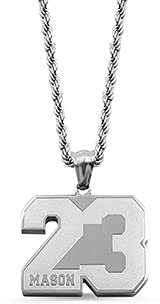 BYFDIY Custom Number Halskette mit Namen - Basketball Fußball Baseball Sportnummer Anhänger mit Namen Halskette - Edelstahl Lucky Number Team Inspiration Schmuck für Männer Athleten