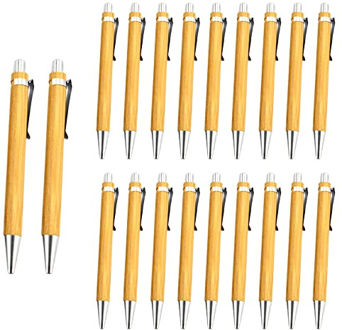Pamtns 20 Stück Kugelschreiber Set Klassik Bambus Kugelschreiber Holz Kugelschreibern Holzkugelschreiber Nachhaltig Schreibgerät Schwarz für Büroalltag Schule Abschlussgeschenk