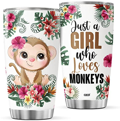 CUBICER Monkey Coffee Mug With Lid 20oz Gifts For Women Kids Adults Kids Insulated Funny Stainless Steel Tumbler Drinking Glass Travel Cup Drinking Glass Christmas Birthday Party