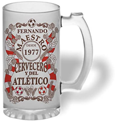 Bee Ingenious Jarra cerveza personalizada Maestro cervecero y del Atletico de cristal esmerilado con nombre y año personalizados Regalos para hombres. Regalos para padre, hermanos. (Maestro Atlético)