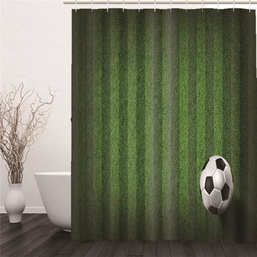 BOVZOX duschvorhang 180x180 Grüner Rasen Fußball Top Qualität Wasserdicht, Anti-Schimmel-Effekt 3D Digitaldruck mit 12 Duschvorhangringe für Badezimmer