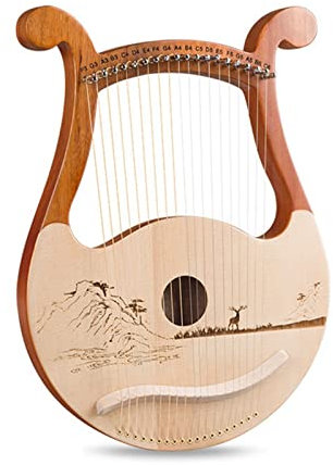 Lyre Harfe, Tragbare Kleine Harfe, 19 für Erwachsene, kleine Harfe, Metallharfe, Saiteninstrumente, Mahagoni-Musikinstrumente, Lyra-Harfe, mit Stimmschlüssel und Bedienungsanleitung (Color : A deer w