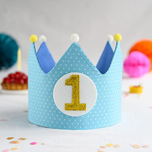 Little Goods - Geburtstagskrone - wendbare - Stoffkrone - Krone Kinder Mädchen Junge - Krone inklusive austauschbarer Zahlen - Kindergeburtstag - Blau - Blau-Gold