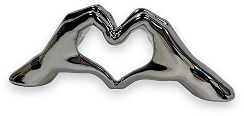 BUSDUGA 4189 Keramik Hand Herz Chrom/Glanz Dekoration 30x10x7cm Skulptur