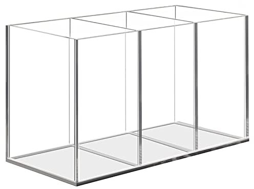 Uquelic Pot à crayon en acrylique transparent | 3 Compartiments porte-stylo acrylique | Rangement pinceaux maquillage | Organisateur de bureau