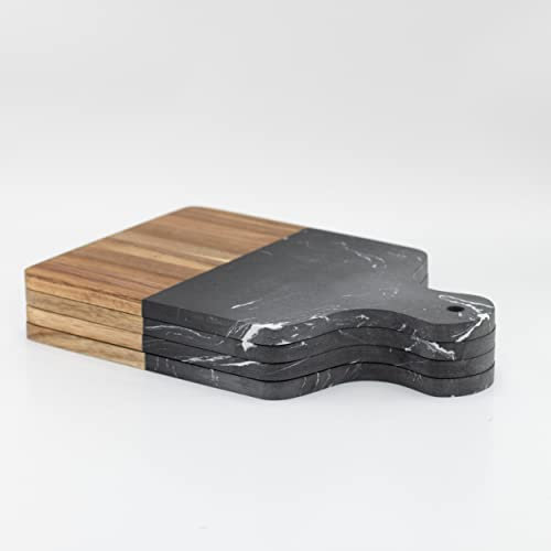 Marble Split Acacia Wood Chopping Board, Food Tray, Marble Chopping Board, Wood Chopping Boards, Cheese Tray/Steak Tray, Wooden Cheese Board, Serving Tray (Black)