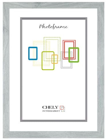 CHELY INTERMARKET | Marco de Fotos 40x50cm (Gris Azul 2004) MOD-274 | Estilo galería | Marco de Madera para Decoración de Casa | Fotografías de Boda | moldura con Relieve.