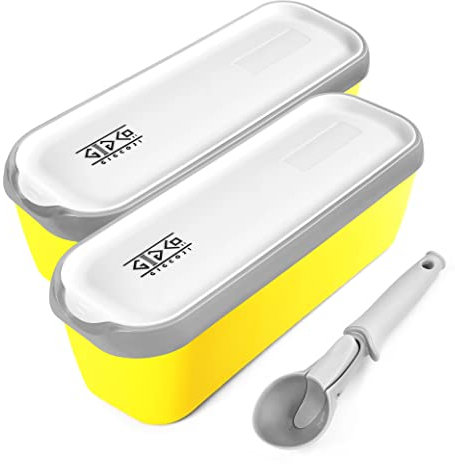 Gigco21 Ice Cream Container with Lid - 1.5 Quart Insulated Storage with Non-Slip Silicone Base for Homemade Gelato, Sorbet, Frozen Yoghurt, Food products and other items (2 Containers and 1 Scoop)