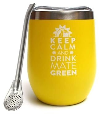 Gaucho Cebar Moderna Amarillo Gourd Set 350 ml | Vaso de acero inoxidable (amarillo) y pajita Bombilla | Vaso de acero ideal para viajes, al aire libre, té, vino, cerveza, yerba mate y más