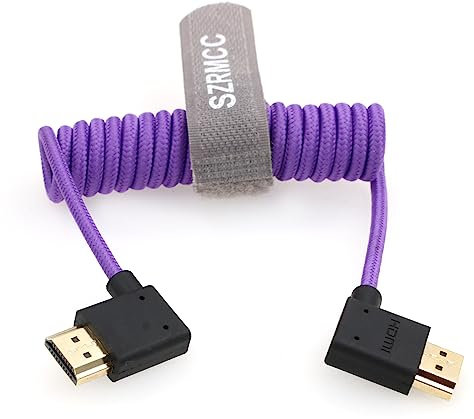 SZRMCC 8k 2.1 HDMI to HDMI Ultra High Speed Coiled Braided Cable for Z Cam E2 Sony FX6 FX9 Canon EOS C70 C300 Portkeys BM5 Atomos Ninjav V Shogun Monitor Left Right Angle
