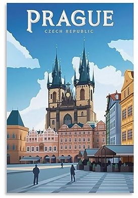 Prag Tschechische Republik, Vintage-Reise-Poster, 20 x 30 cm, Leinwanddruck für Wohnzimmer, Schlafzimmer, Wohnheim, Zuhause, Büro, Wanddekoration