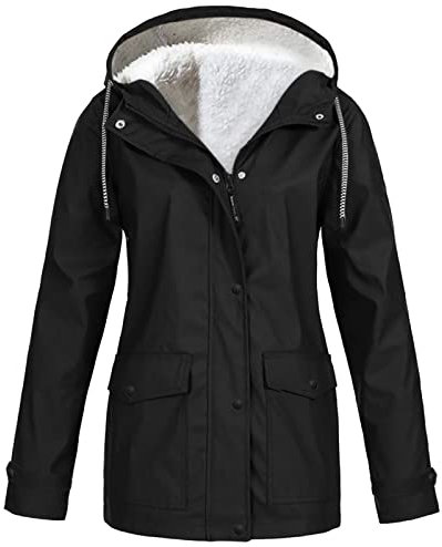 Impermeable Femme Coupe Vent Veste de Pluie avec Capuche Sport Zippé Chaude Manteau Casual Outdoor Grande Taille Randonnée Parka Pas Cher Mi Saison Adulte Jacket Noir L
