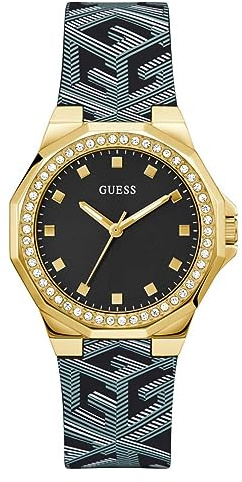 Guess Women's 38mm Watch - Black Strap Black Dial Gold Tone Case