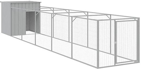 vidaXL Caseta para Perros con Corral, Jaula para Perros, Casa de Mascotas, Perrera Exterior Corral de Malla, Acero Galvanizado Gris Claro