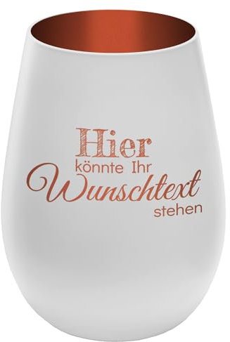 Personalisierbares Windlicht mit frei gestaltbarem Wunschtext - Weiß/Kupfer - wähle selbst Größe, Schriftart und Position des Textes aus - Höhe 12 cm - Kristall Glas Teelichthalter mit Gravur