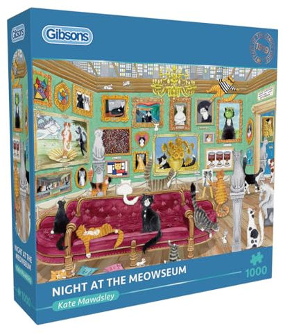 Night at the Meowseum 1000 Piece Jigsaw Puzzle Age 12+ by Gibsons Games | Cat Puzzle | Sustainable for Adults | Premium 100% Recycled Board | Great Gift