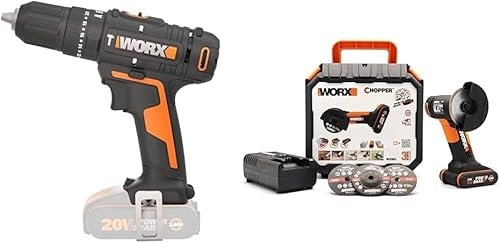 WORX - PACK PETITS PRIX BRICO - Perceuse visseuse à percussion 50Nm + mini Meuleuse d'angle sans fil 20V ⌀76 mm - WX370.9 et WX801 (Livrée avec une Batterie et Chargeur)