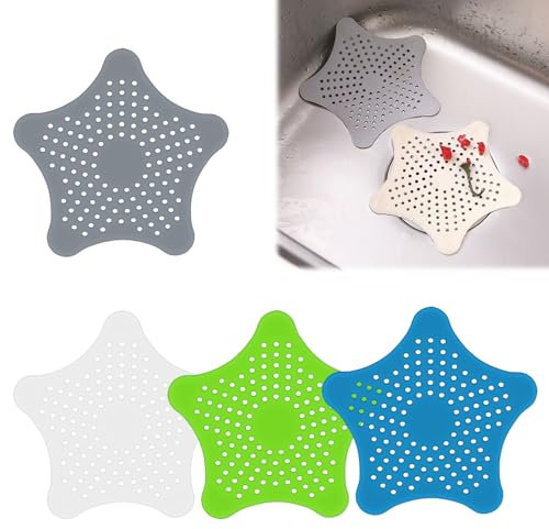 4 Pezzi Filtro Universale in Silicone per Scarichi, Filtro Cattura Capelli con 5 Ventosa per Doccia, Lavandino, Vasca da Bagno, Design Antintasamento, Facile da Installare e Pulire