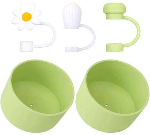 DUNLAGUE Kofferraum- und Strohabdeckungs-Set – 2 Silikonstiefel, 3 Strohhalmkappen, Bodenschutz für Stanley Cup H2.0 850 ml und 1,134 ml, exakte Farbabstimmung mit Stanley, Zubehör Citron
